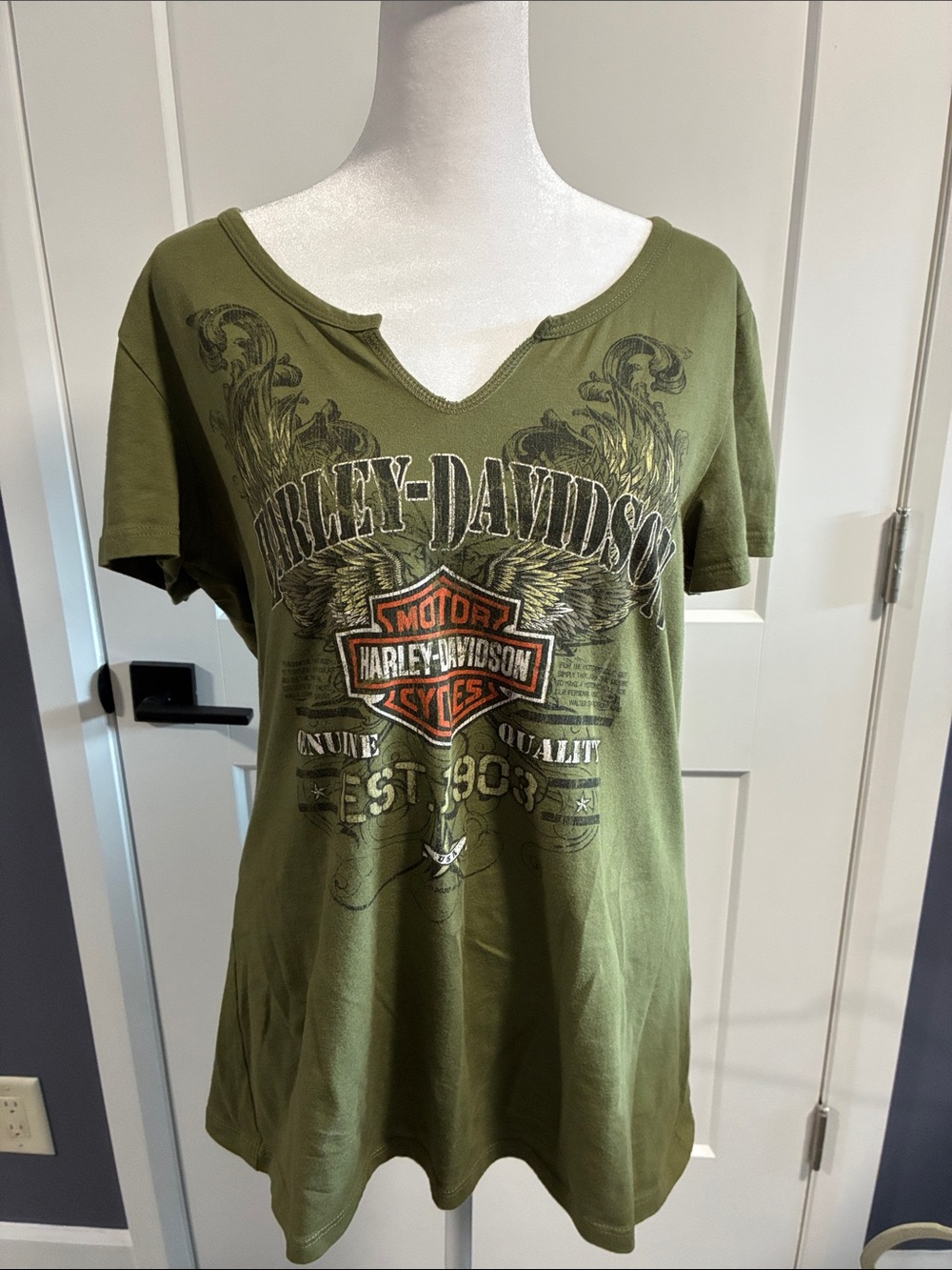 Harley-Davidson Olive Green Tee with Orange Logo